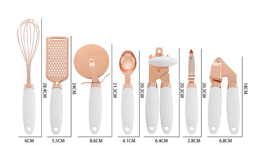 Rose Gold Stainless Steel 7-Piece Kitchen Tool Set - BudgetSpender