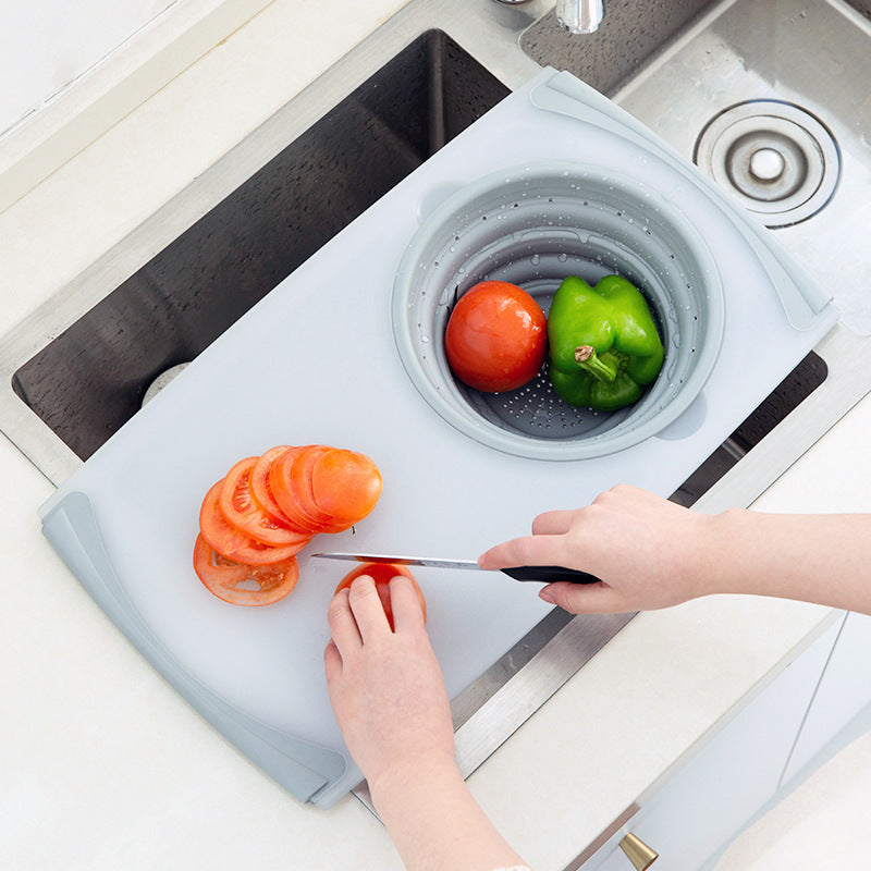 3-in-1 Multi-Functional Chopping Board with Detachable Folding Drain Basket - BudgetSpender