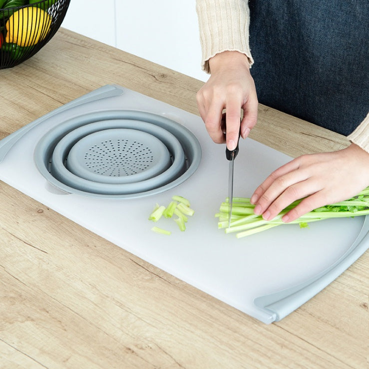 3-in-1 Multi-Functional Chopping Board with Detachable Folding Drain Basket - BudgetSpender