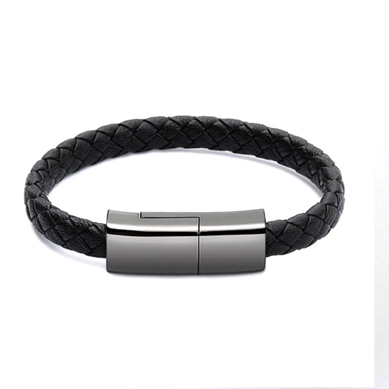 Leather Bracelet Charging Cable – Stylish Wearable Emergency Charger with Type-c - BudgetSpender