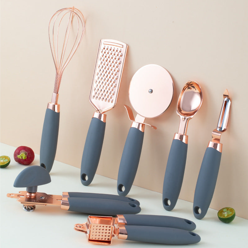 Rose Gold Stainless Steel 7-Piece Kitchen Tool Set - BudgetSpender