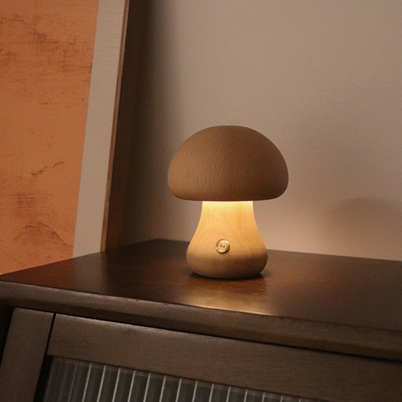 INS Wooden Cute Mushroom LED Night Light – Touch Switch Bedside Lamp - BudgetSpender