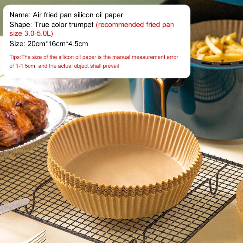50/100Pcs Disposable Air Fryer Paper Liners – Non-Stick Round Oven Pads - BudgetSpender