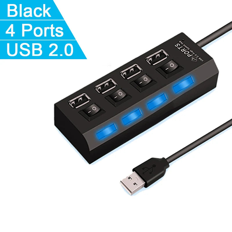 High-Speed 4/7 Port USB 2.0 Hub Adapter with Switch for Data Transmission - BudgetSpender
