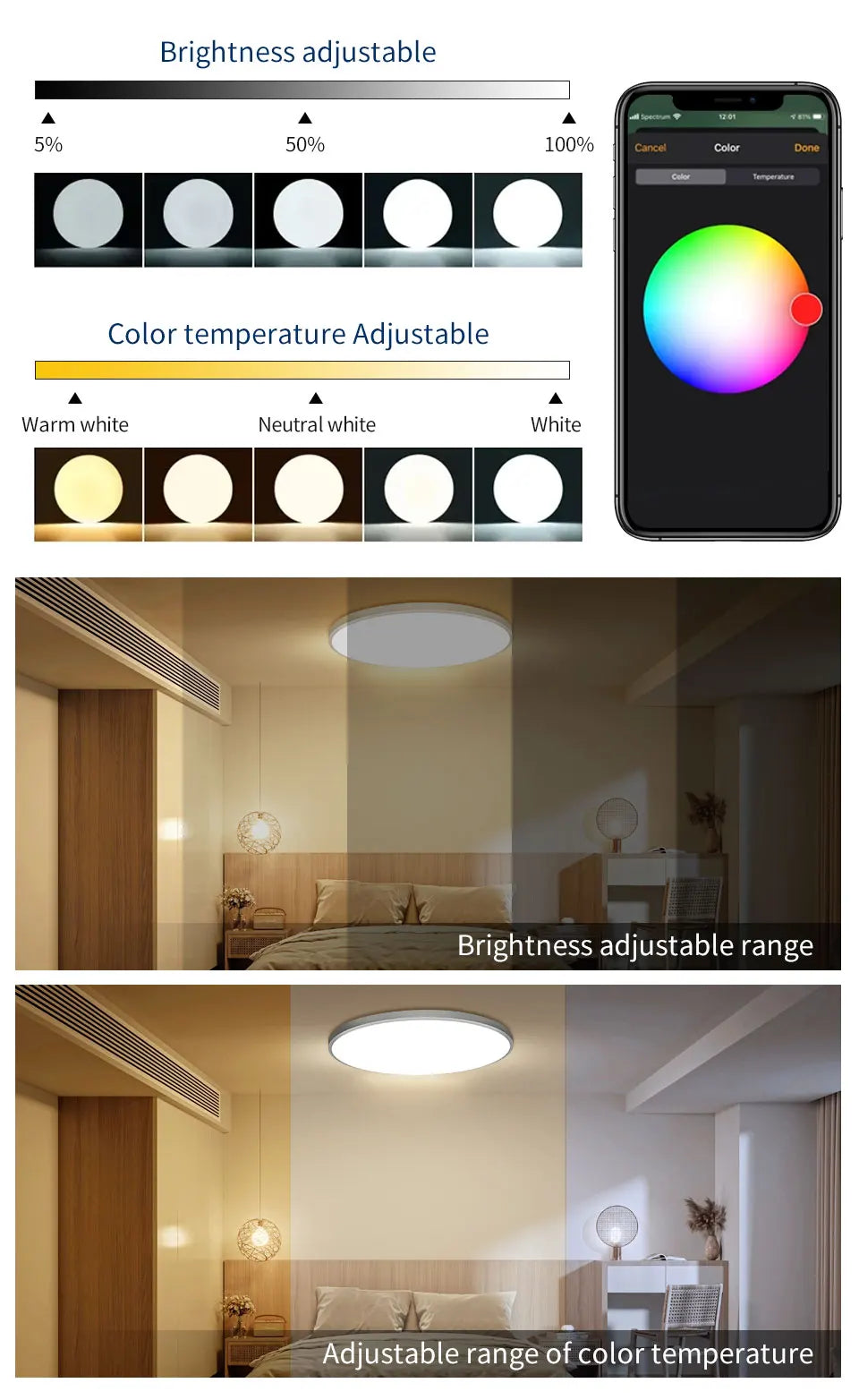 Smart WiFi LED Ceiling Light 24W – App & Voice Control, Round Panel, Works with Alexa & Google Home - BudgetSpender