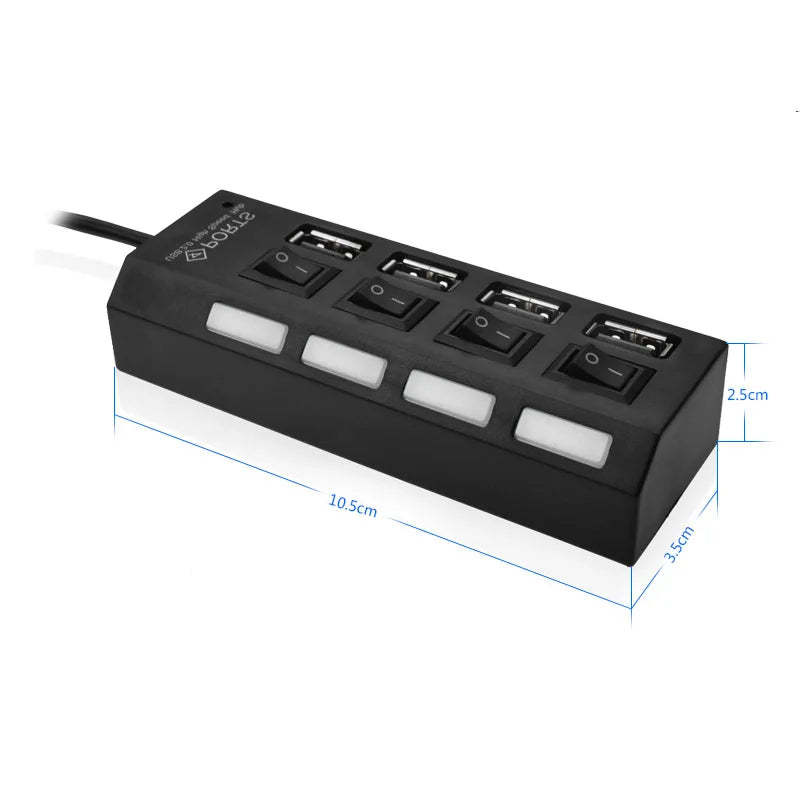 High-Speed 4/7 Port USB 2.0 Hub Adapter with Switch for Data Transmission - BudgetSpender