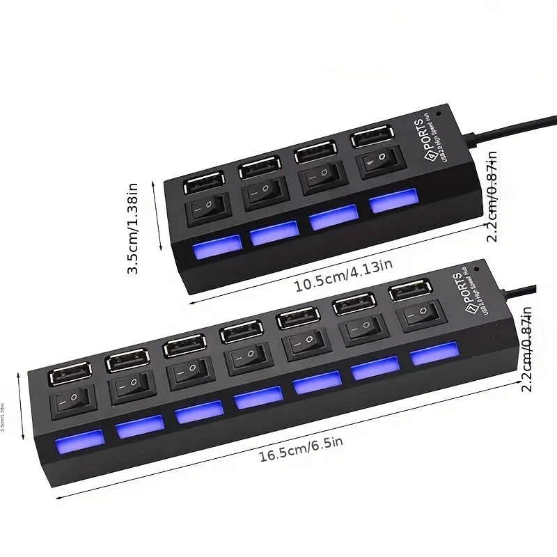 High-Speed 4/7 Port USB 2.0 Hub Adapter with Switch for Data Transmission - BudgetSpender