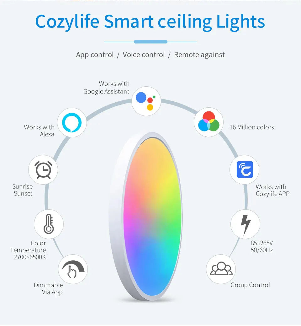 Smart WiFi LED Ceiling Light 24W – App & Voice Control, Round Panel, Works with Alexa & Google Home - BudgetSpender