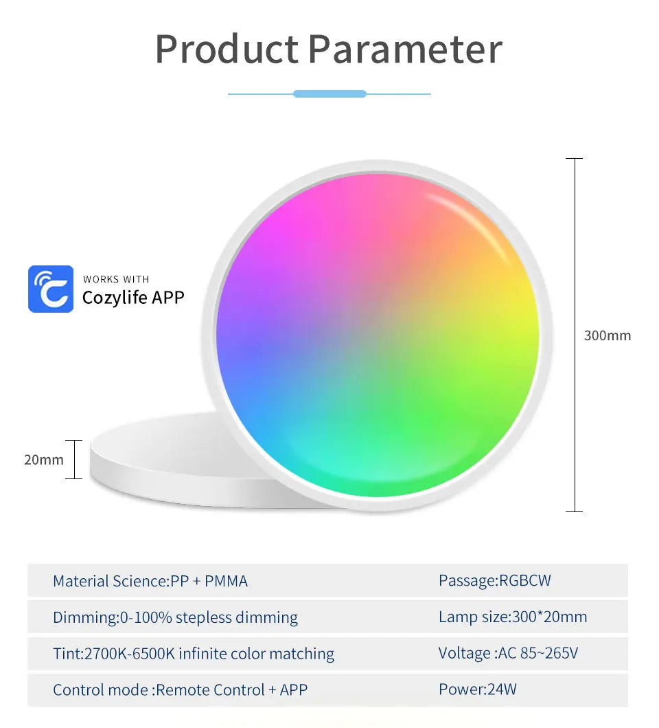 Smart WiFi LED Ceiling Light 24W – App & Voice Control, Round Panel, Works with Alexa & Google Home - BudgetSpender