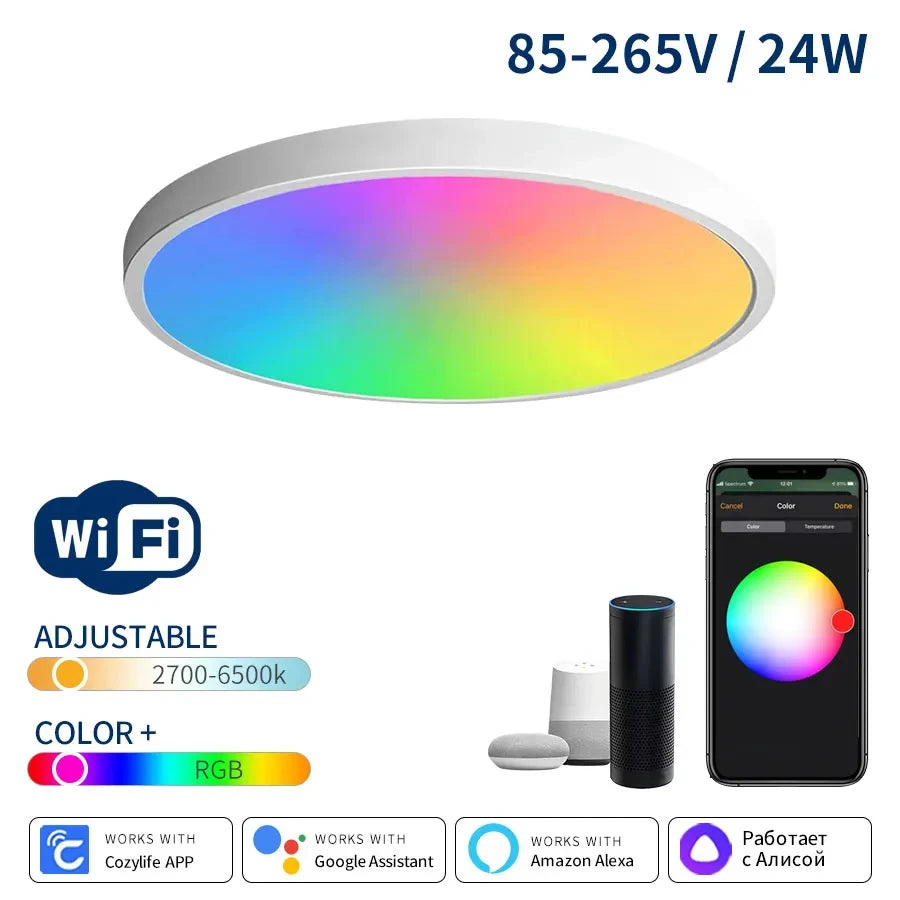 Smart WiFi LED Ceiling Light 24W – App & Voice Control, Round Panel, Works with Alexa & Google Home - BudgetSpender