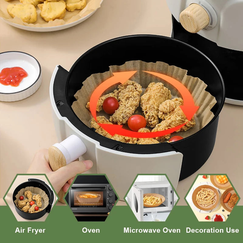 50/100Pcs Disposable Air Fryer Paper Liners – Non-Stick Round Oven Pads - BudgetSpender