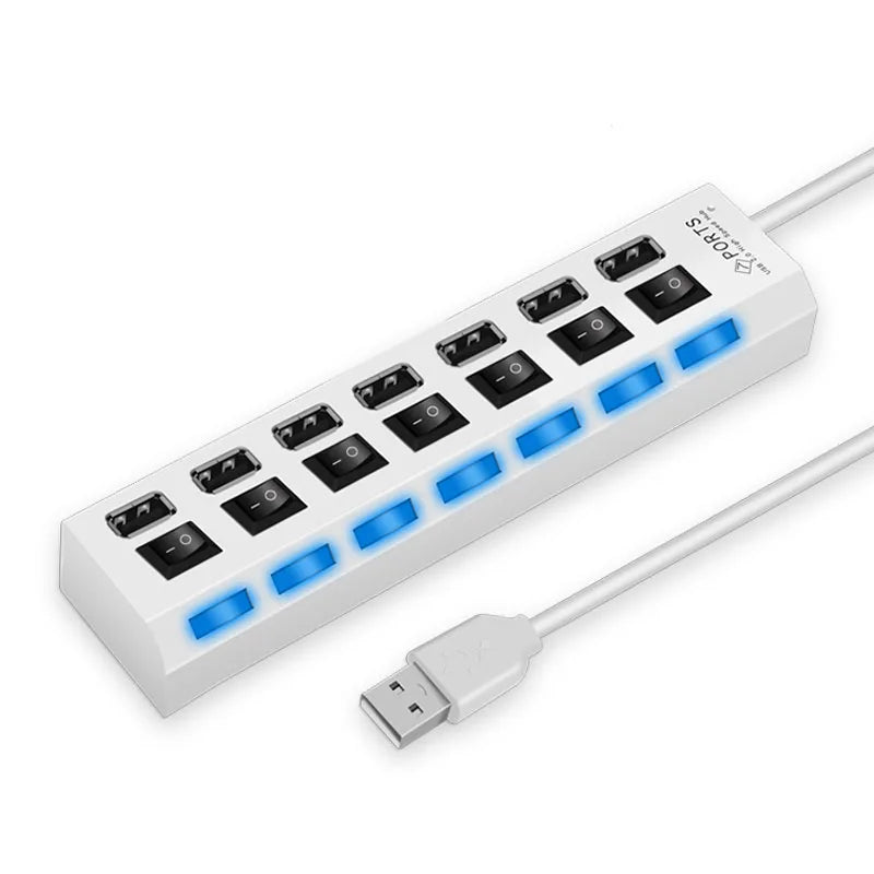 High-Speed 4/7 Port USB 2.0 Hub Adapter with Switch for Data Transmission - BudgetSpender