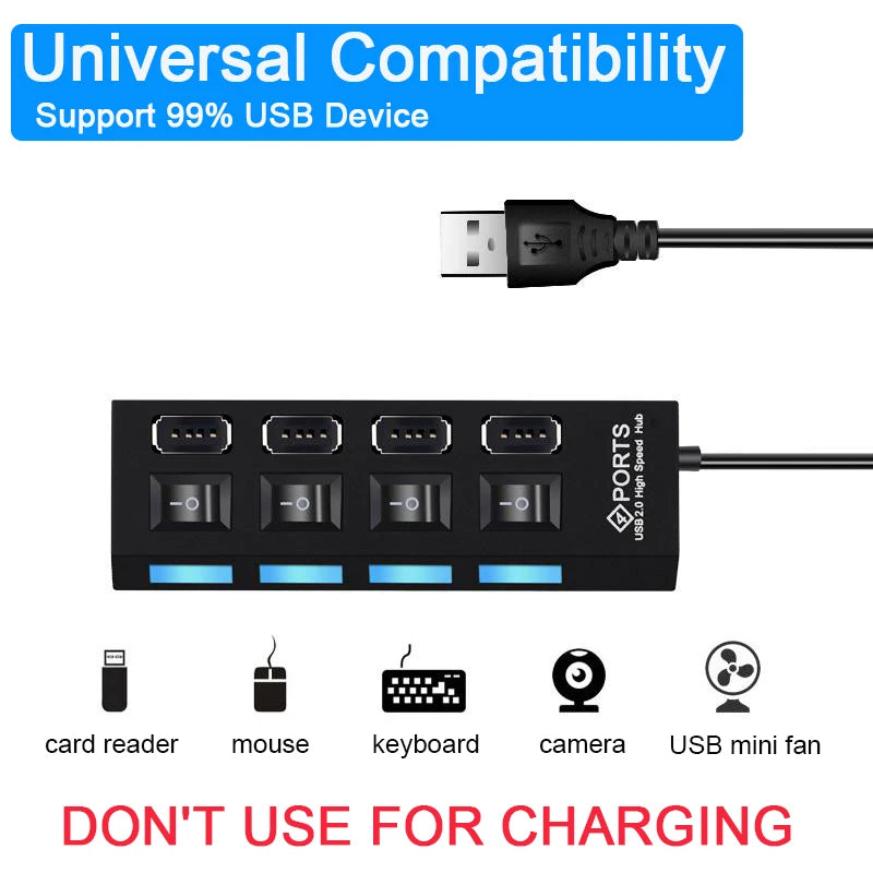 High-Speed 4/7 Port USB 2.0 Hub Adapter with Switch for Data Transmission - BudgetSpender