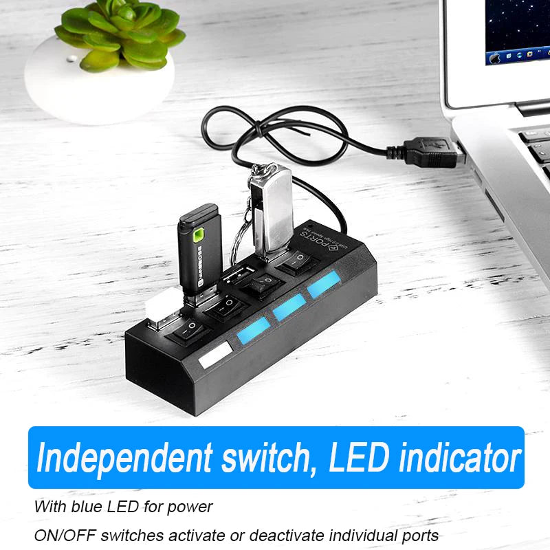 High-Speed 4/7 Port USB 2.0 Hub Adapter with Switch for Data Transmission - BudgetSpender