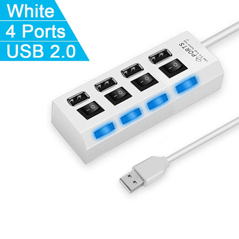 High-Speed 4/7 Port USB 2.0 Hub Adapter with Switch for Data Transmission - BudgetSpender