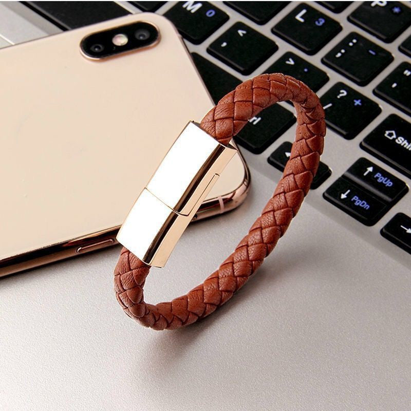 Leather Bracelet Charging Cable – Stylish Wearable Emergency Charger with Type-c - BudgetSpender