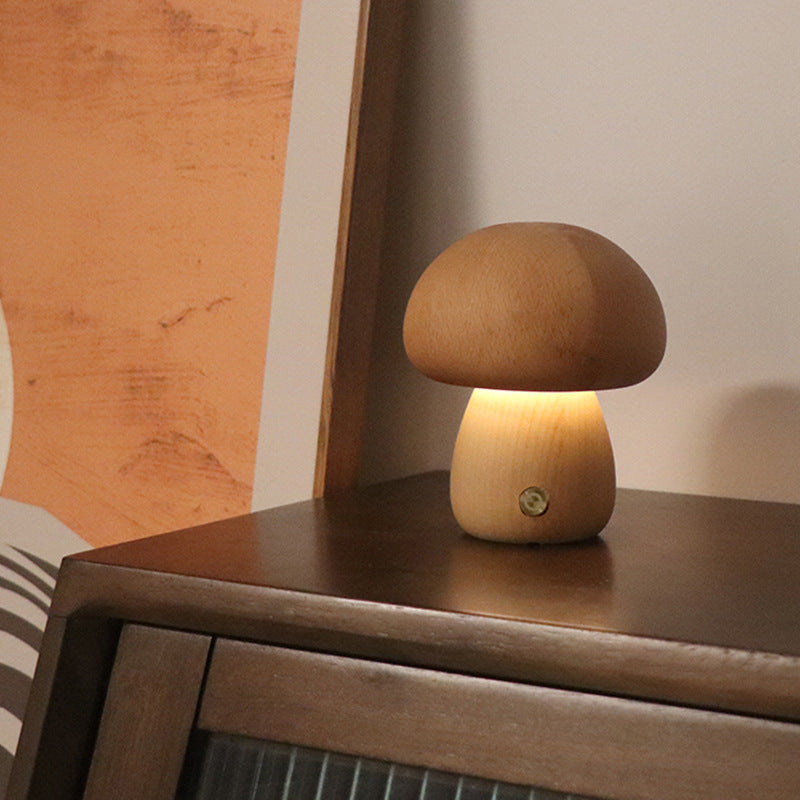 INS Wooden Cute Mushroom LED Night Light – Touch Switch Bedside Lamp - BudgetSpender