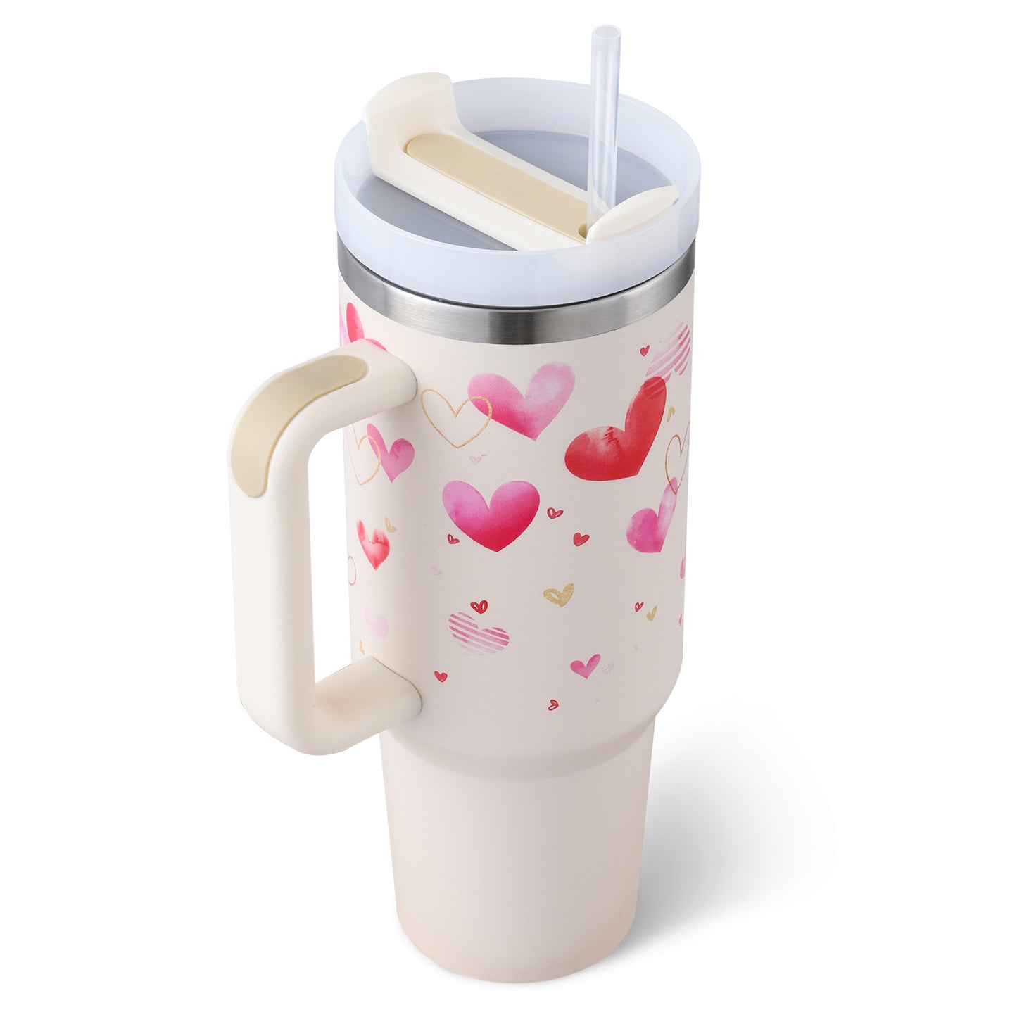 40 Oz Insulated Tumbler with Handle & Straw – Stainless Steel Travel Mug with Lid - BudgetSpender