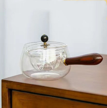 Semi-Automatic Glass Teapot with Infuser – Heat-Resistant Lazy Tea Maker with Wooden Handle for Home & Office - BudgetSpender