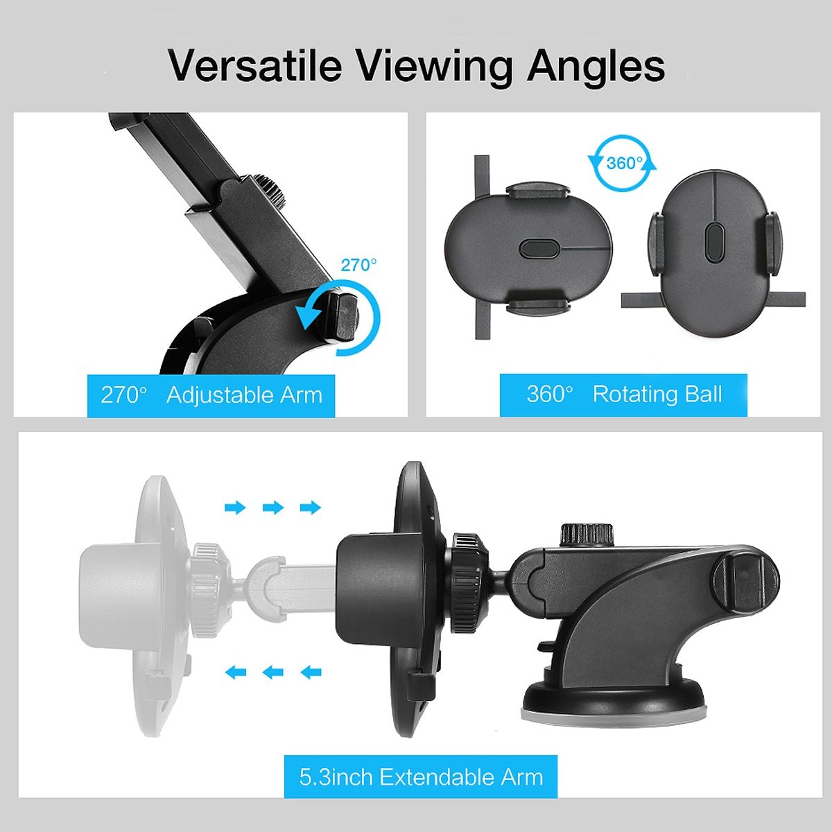 Universal Car Phone Mount with 360° Rotation & Telescopic Arm – Fits 3.5"-7" Devices - BudgetSpender