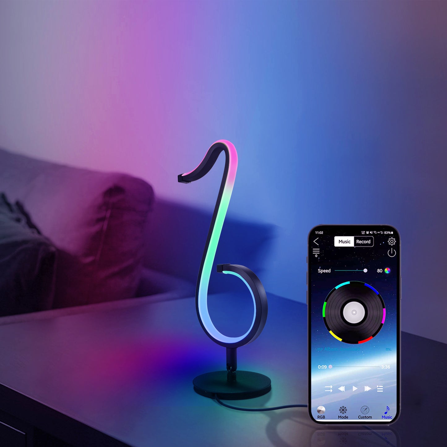Intelligent APP Remote Control Symphony Atmosphere Light – 180° Rotating LED Night Light for Desktop, Bedside, and Home Decor - BudgetSpender