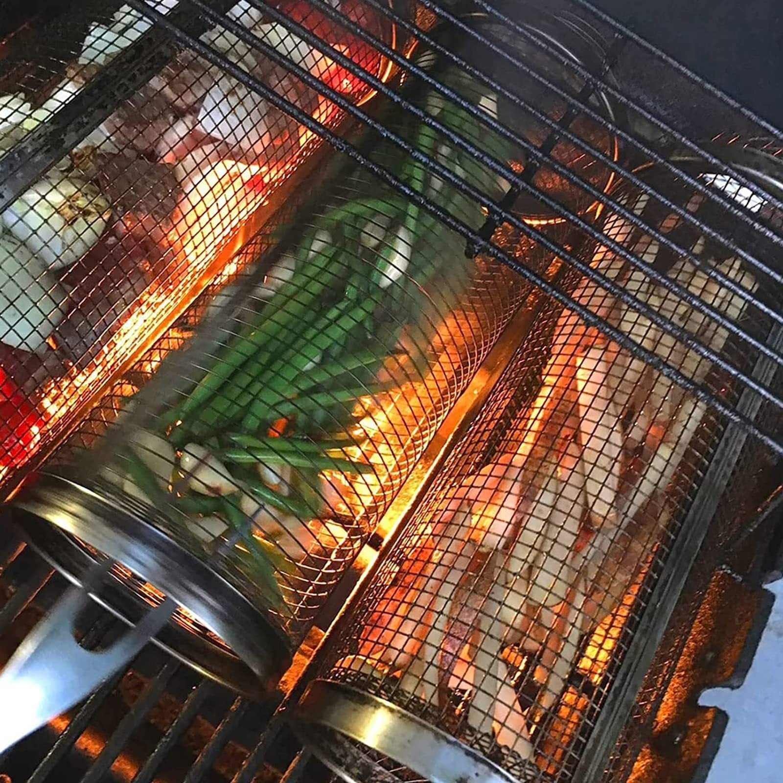 Rolling Grill Basket – Stainless Steel BBQ Mesh Cylinder for Grilling Meat, Vegetables, and More - BudgetSpender