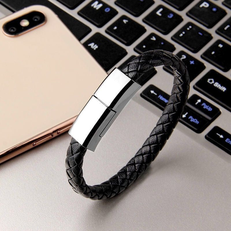 Leather Bracelet Charging Cable – Stylish Wearable Emergency Charger with Type-c - BudgetSpender