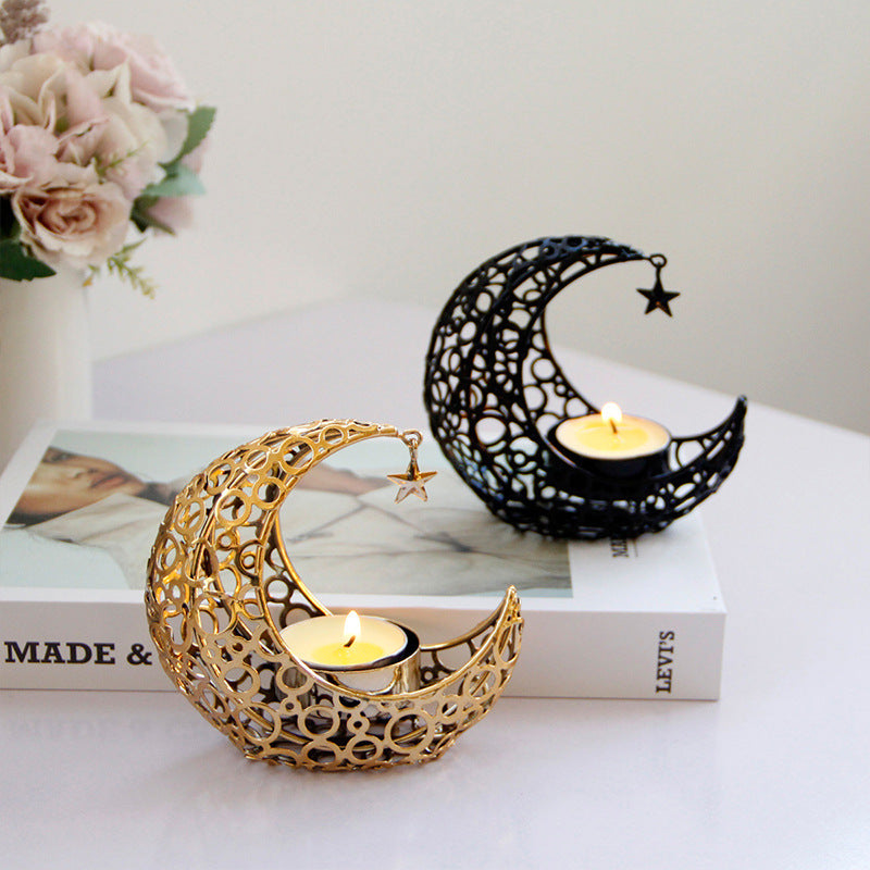 Luxury Hollow Moon Metal Candle Holder - BudgetSpender
