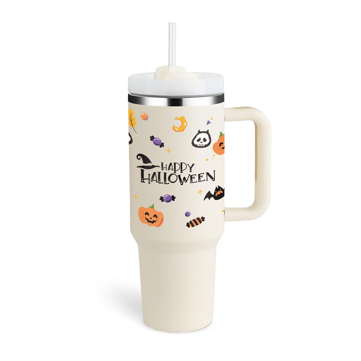 40 Oz Insulated Tumbler with Handle & Straw – Stainless Steel Travel Mug with Lid - BudgetSpender
