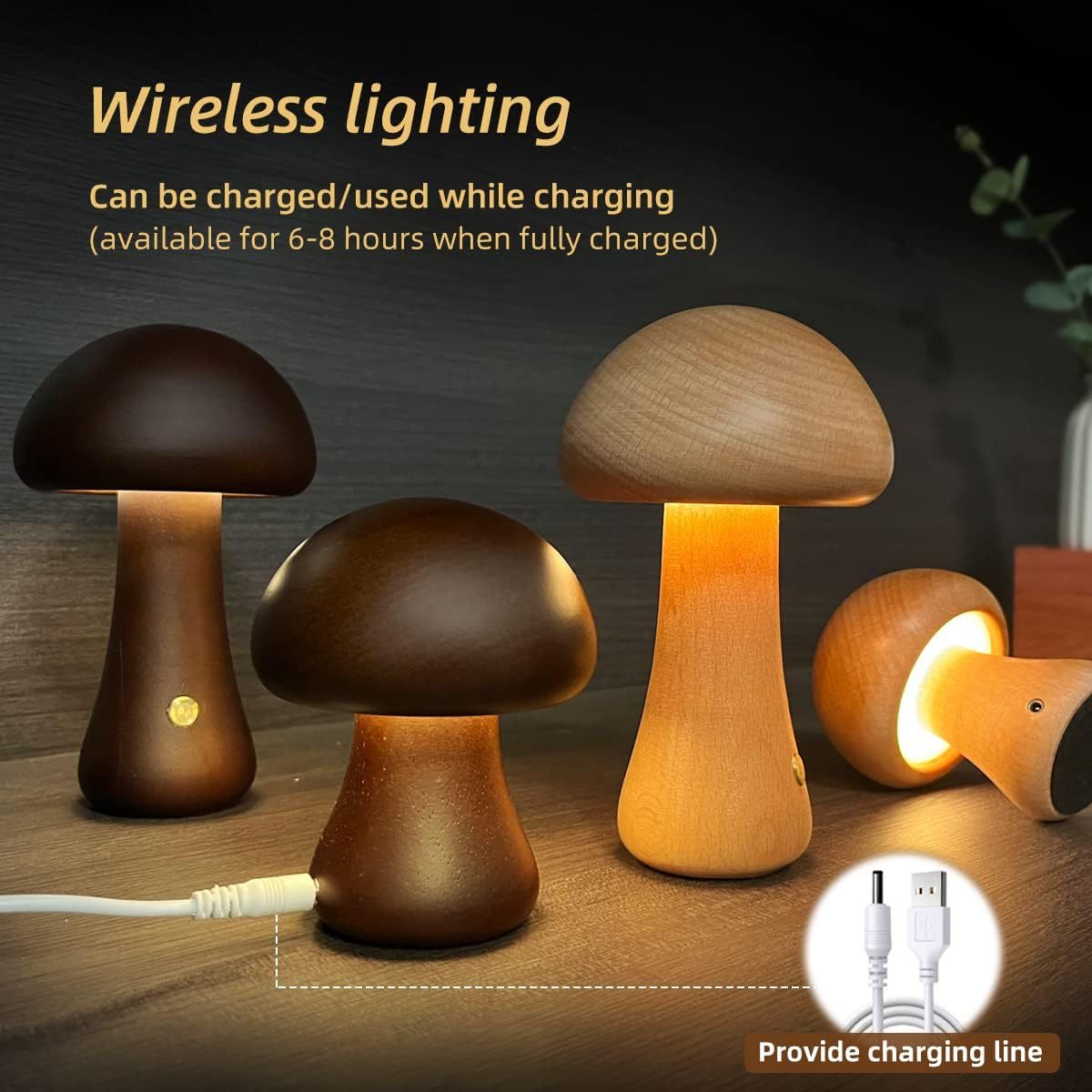 INS Wooden Cute Mushroom LED Night Light – Touch Switch Bedside Lamp - BudgetSpender