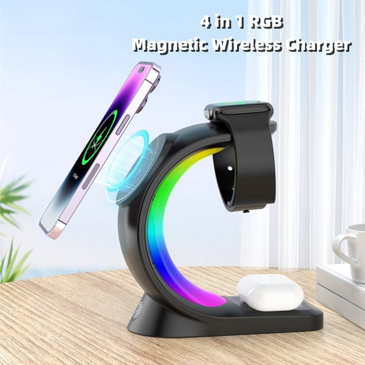 4-in-1 Magnetic Wireless Charger – Fast Charging with Atmosphere Lighting - BudgetSpender
