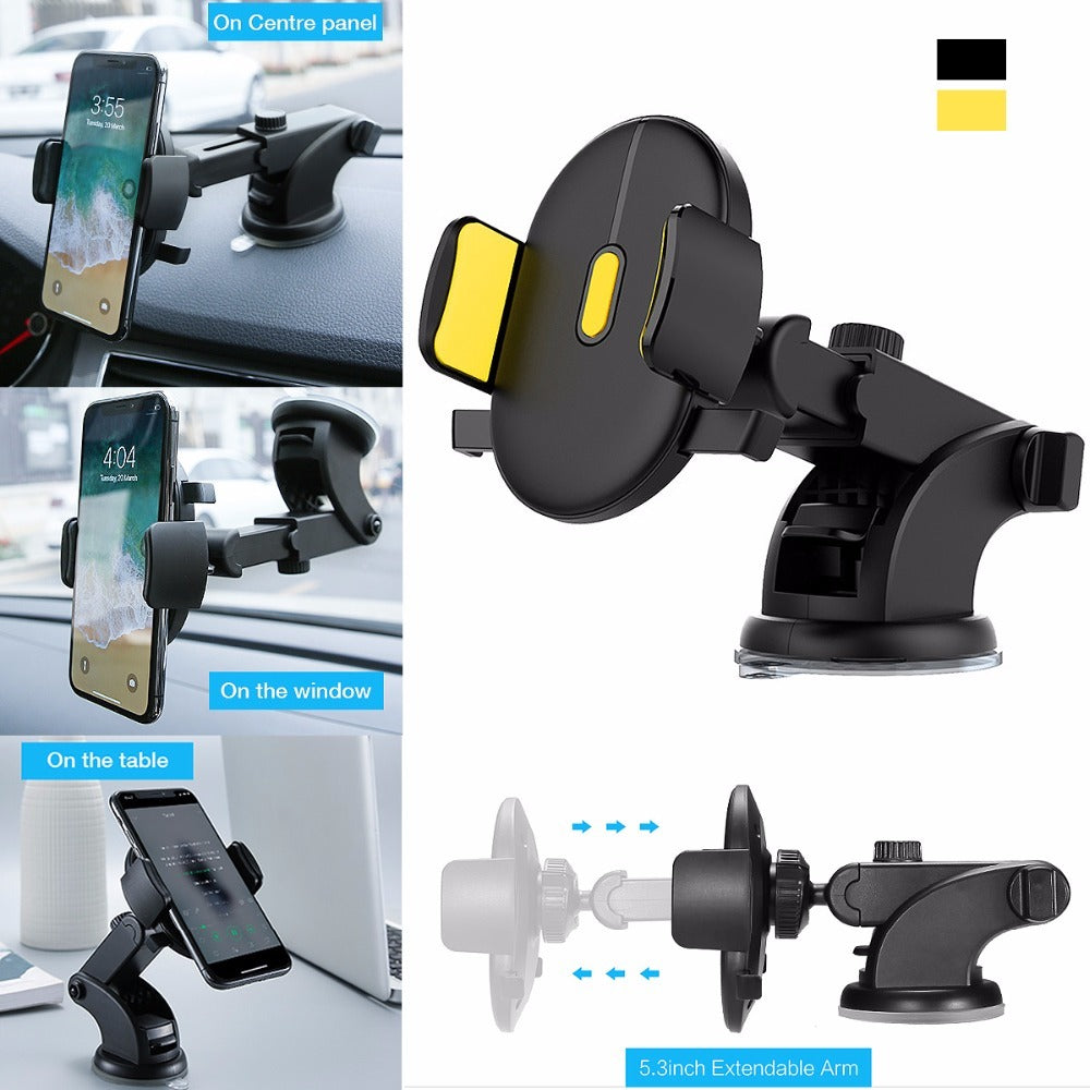 Universal Car Phone Mount with 360° Rotation & Telescopic Arm – Fits 3.5"-7" Devices - BudgetSpender