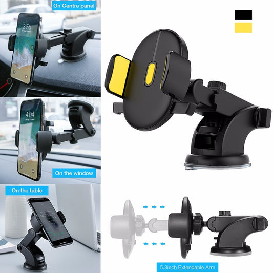 Universal Car Phone Mount with 360° Rotation & Telescopic Arm – Fits 3.5"-7" Devices - BudgetSpender