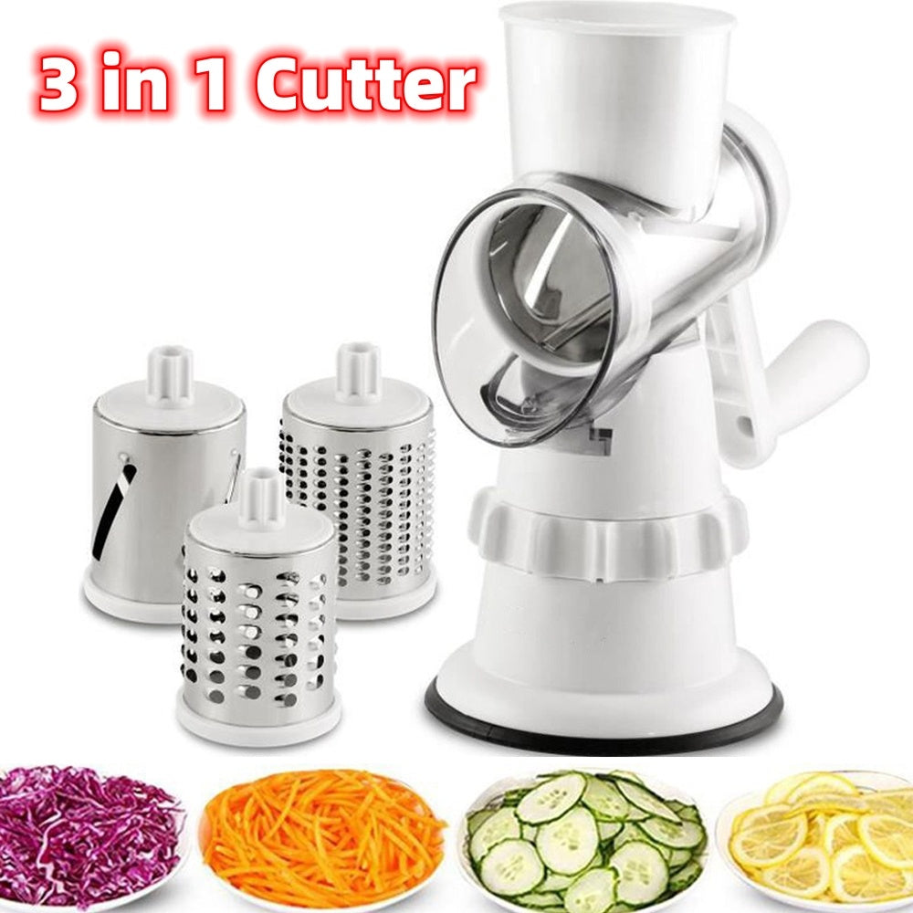 3 in 1 Vegetable Slicer & Grater – Manual Round Chopper Mandolin Shredder - BudgetSpender