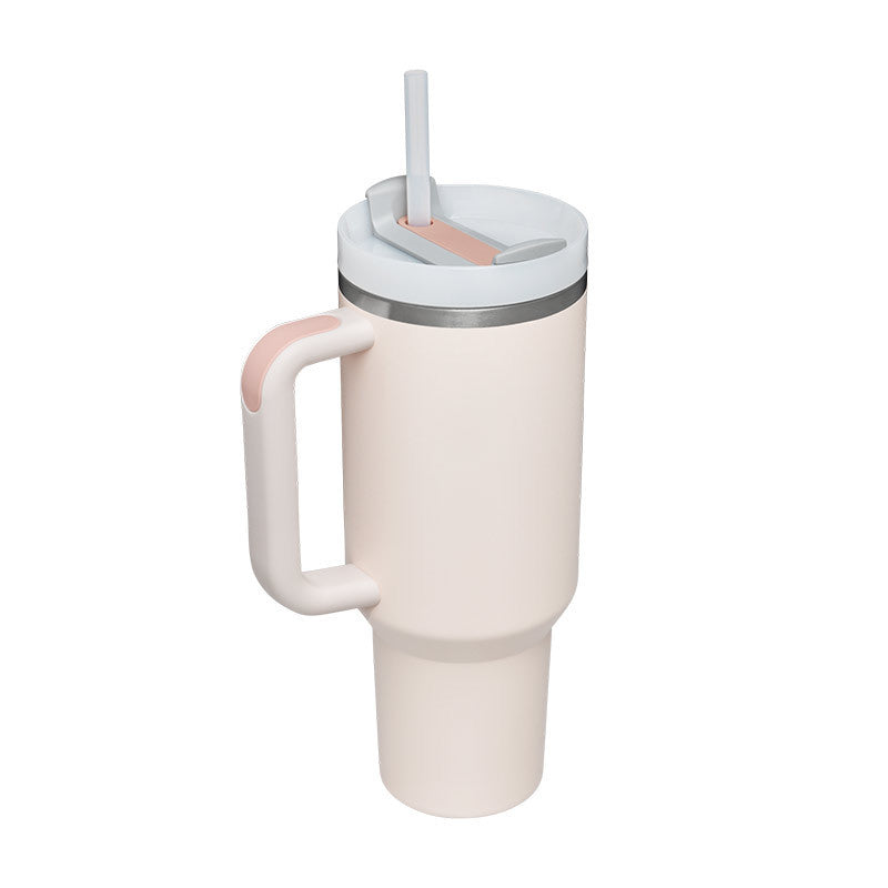 40 Oz Insulated Tumbler with Handle & Straw – Stainless Steel Travel Mug with Lid - BudgetSpender