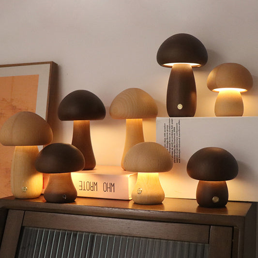 INS Wooden Cute Mushroom LED Night Light – Touch Switch Bedside Lamp - BudgetSpender