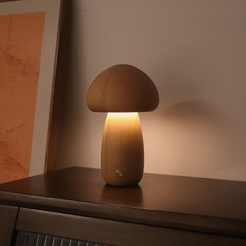 INS Wooden Cute Mushroom LED Night Light – Touch Switch Bedside Lamp - BudgetSpender