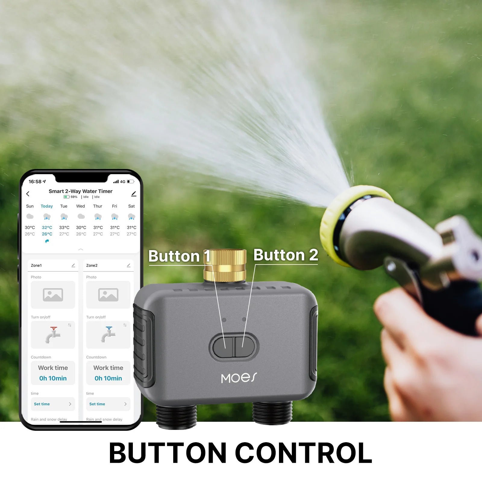 MOES Bluetooth Value Smart Garden Sprinkler Water Timer by 2 Way Rain Delay Filter Programmable Automatic Irrigation Controller - BudgetSpender
