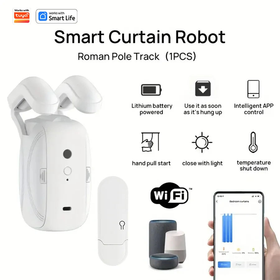 Smart WiFi Curtain Robot 1/2pcs - Roman Track Compatible, APP Control, Alexa/Google Home Enabled - BudgetSpender