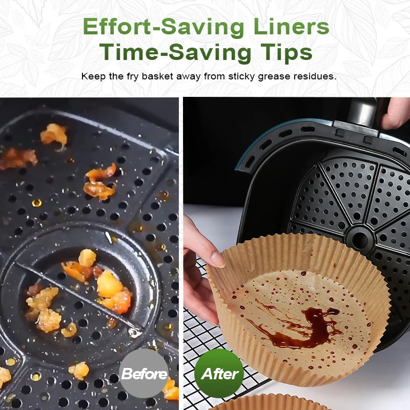50/100Pcs Disposable Air Fryer Paper Liners – Non-Stick Round Oven Pads - BudgetSpender