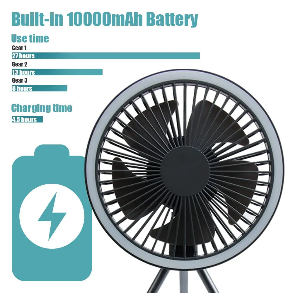 10000mAh Rechargeable Camping Fan with LED Light & Power Bank - BudgetSpender