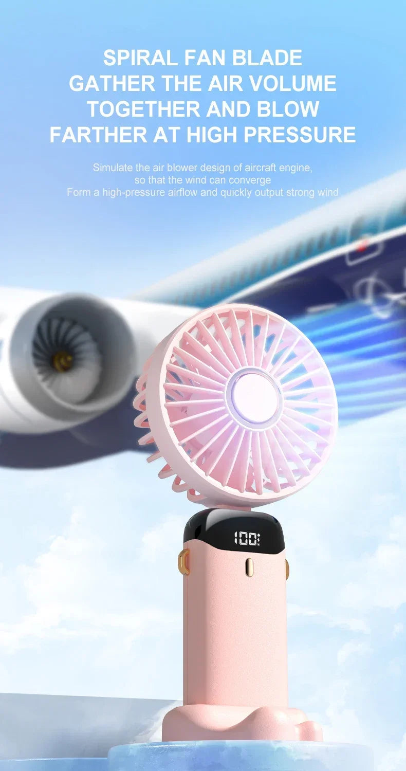 Handheld Mini Fan 3000mAh – Foldable & Portable with Phone Stand - BudgetSpender