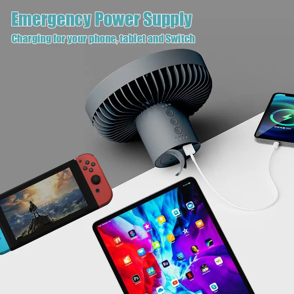 10000mAh Rechargeable Camping Fan with LED Light & Power Bank - BudgetSpender
