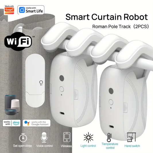 Smart WiFi Curtain Robot 1/2pcs - Roman Track Compatible, APP Control, Alexa/Google Home Enabled - BudgetSpender
