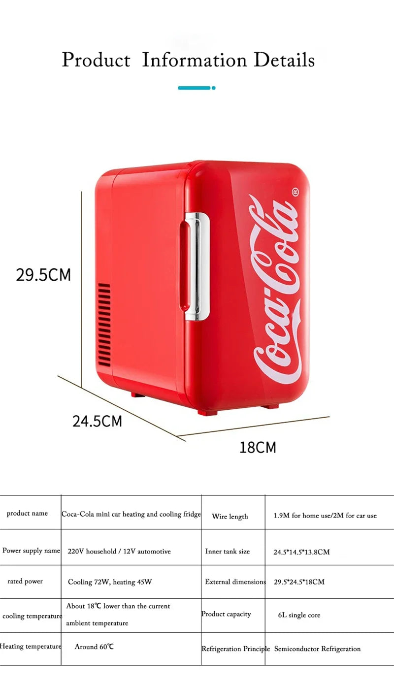 Coca-Cola 6L Mini Fridge Portable Cooler & Warmer for Home/Car - BudgetSpender