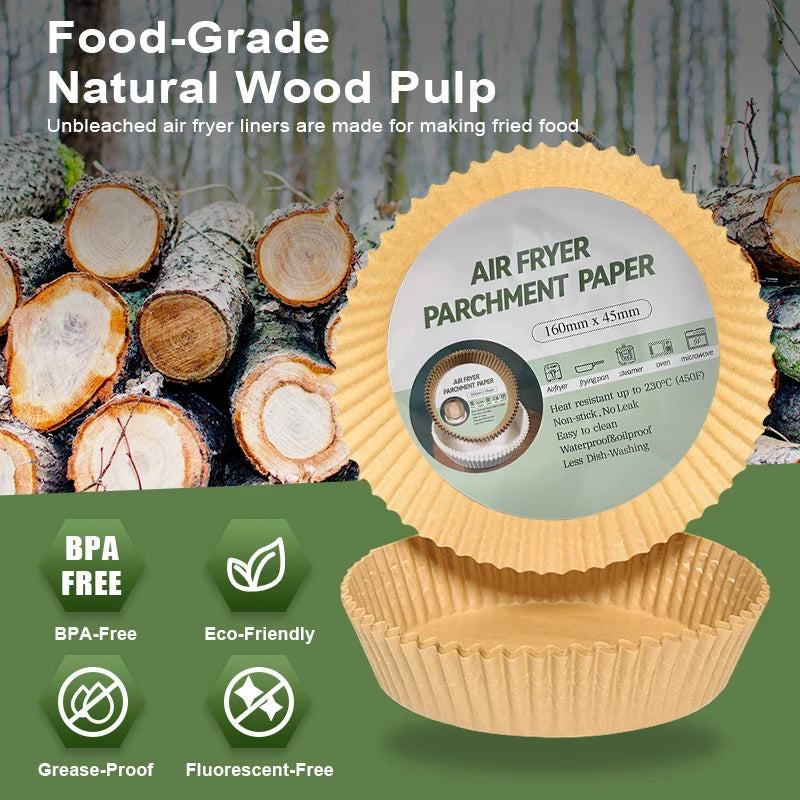 50/100Pcs Disposable Air Fryer Paper Liners – Non-Stick Round Oven Pads - BudgetSpender