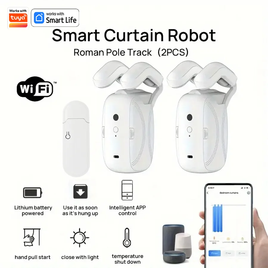 Smart WiFi Curtain Robot 1/2pcs - Roman Track Compatible, APP Control, Alexa/Google Home Enabled - BudgetSpender