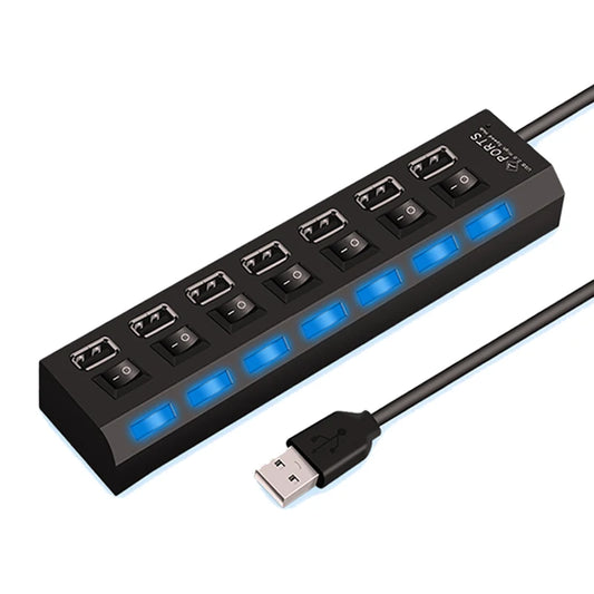 High-Speed 4/7 Port USB 2.0 Hub Adapter with Switch for Data Transmission - BudgetSpender