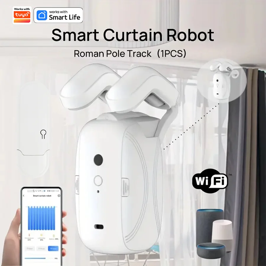 Smart WiFi Curtain Robot 1/2pcs - Roman Track Compatible, APP Control, Alexa/Google Home Enabled - BudgetSpender