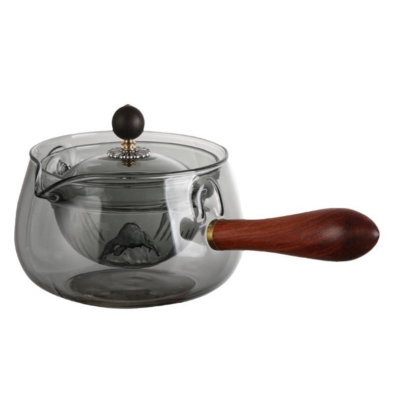 Semi-Automatic Glass Teapot with Infuser – Heat-Resistant Lazy Tea Maker with Wooden Handle for Home & Office - BudgetSpender